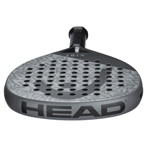 Gray and black tennis racket head with 'HEAD' branding on a white background