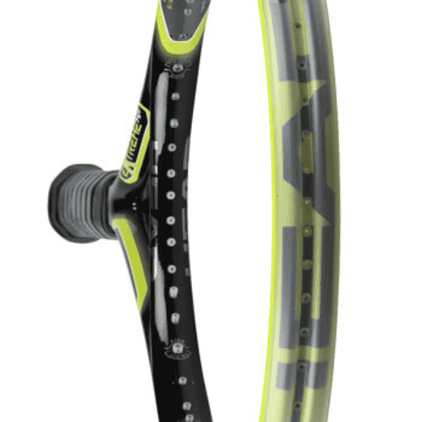 Black and yellow ski with branding on a white background