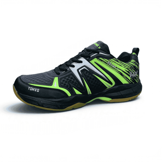 Heat X Tokyo black and neon green indoor court shoe on a white background.