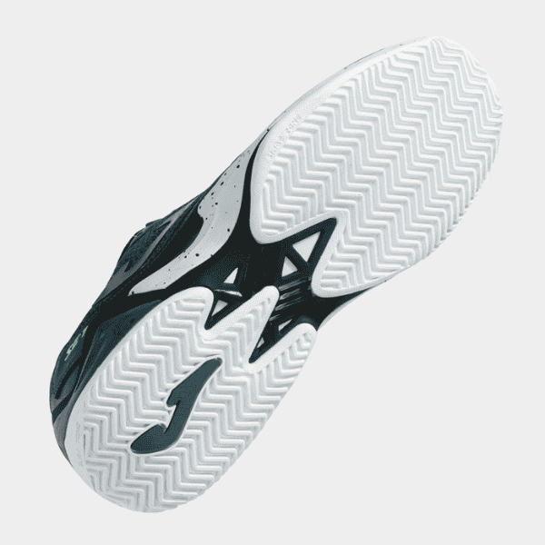 Close-up of a sports shoe with a brand logo on a light gray background