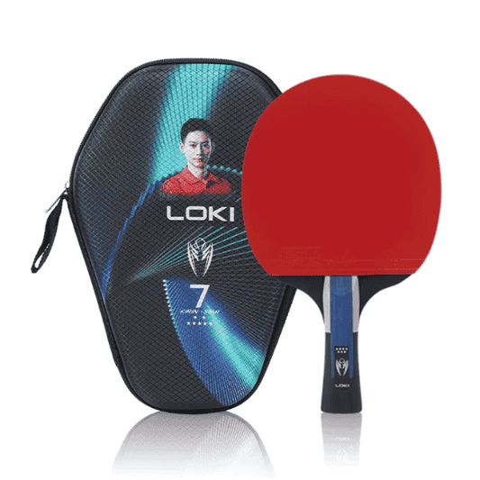 LOKI K7 table tennis racket with red rubber and ergonomic handle, designed for balanced spin, speed, and control.