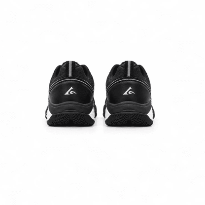 Lefus LFS-L029 badminton shoes in white and black with a cushioned sole and supportive heel design.