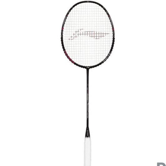 Li-Ning Axforce Canon badminton racket in black, featuring a sleek dark frame and aerodynamic design for powerful smashes, quick swings, and responsive control on the badminton court.