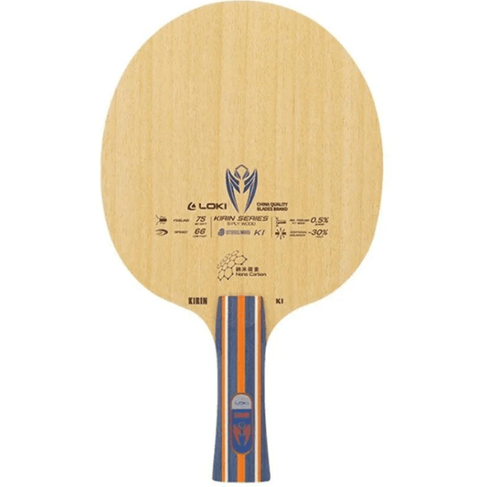 Table tennis paddle with brand logo and text on a white background