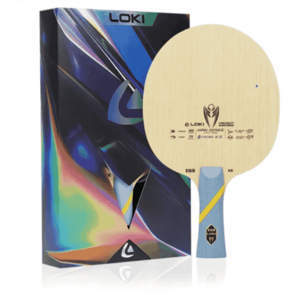 Table tennis paddle with colorful packaging featuring the brand 'LOKI'.