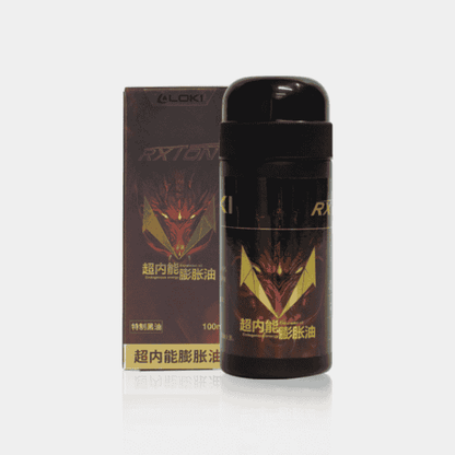 Black container with red and yellow design on a white background