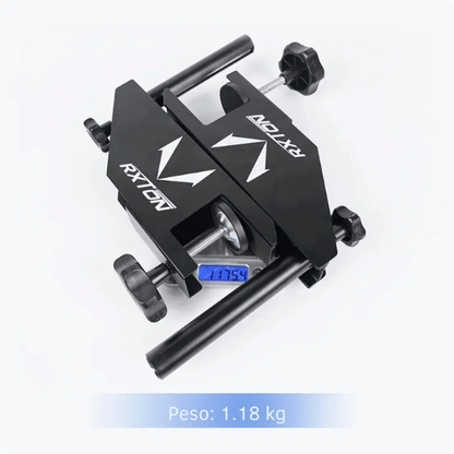 Black metal clamp with digital display on a white background