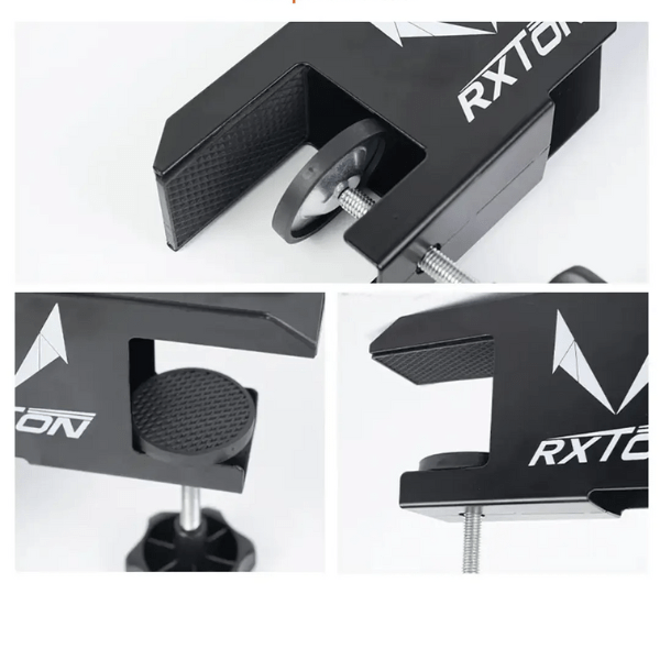 Black gaming chair armrest with 'RXTON' branding on a white background