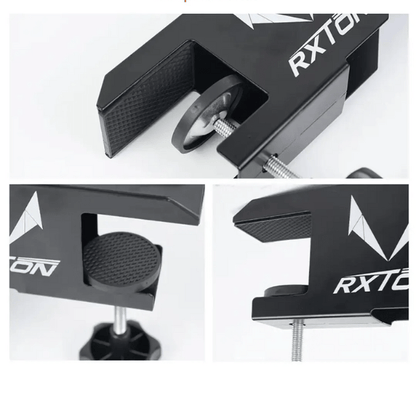 Black gaming chair armrest with 'RXTON' branding on a white background