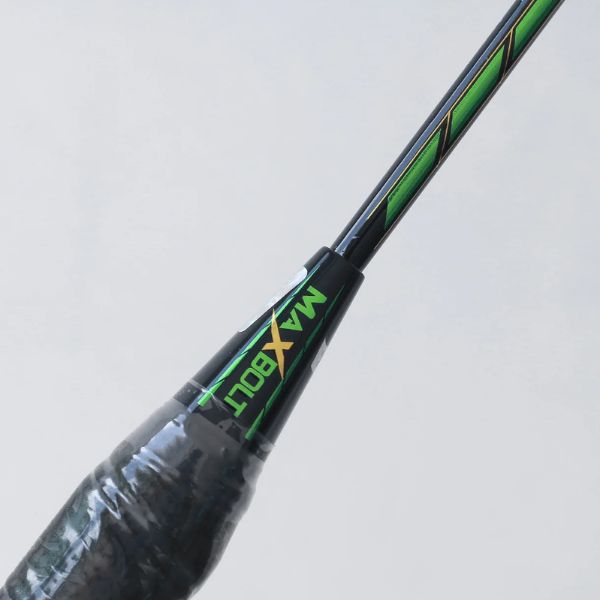 MAXBOLT Woven Tech 60 Green badminton racket featuring a stylish green design, woven technology frame, and comfortable grip for enhanced control and performance on the badminton court.