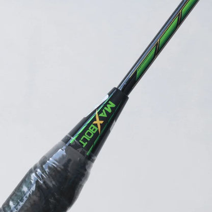 MAXBOLT Woven Tech 60 Green badminton racket featuring a stylish green design, woven technology frame, and comfortable grip for enhanced control and performance on the badminton court.