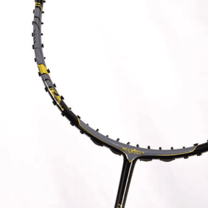 Maxbolt Thunderbolt Praveen Jordan badminton racket with a lightweight frame and flexible shaft in black.