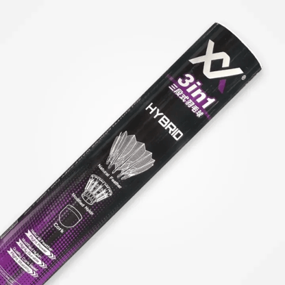 Packaged badminton shuttlecocks with 'XV' branding on a white background