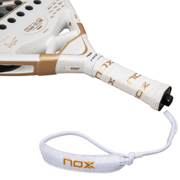 Paddle with white and gold design on a white background