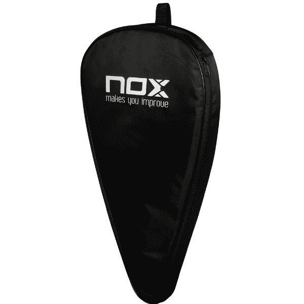 Black racket cover with 'NOX' logo on a white background