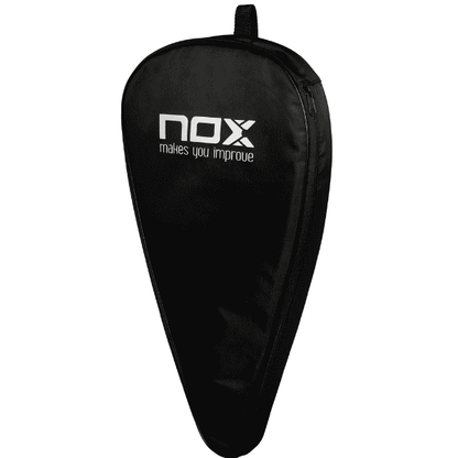 Black racket cover with 'NOX' logo on a white background