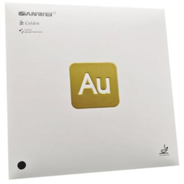 A square white Sanwei Golden Au jewelry blanking plate with a gold-colored metallic 'Au' logo in the center, on a clean white background.