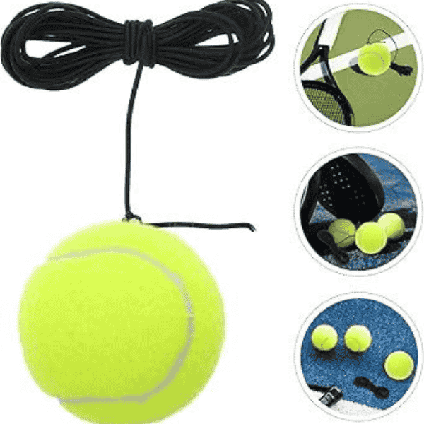 Solo tennis practice ball in fluorescent yellow with durable felt covering, designed for independent tennis training and skill development, displayed on a white background.