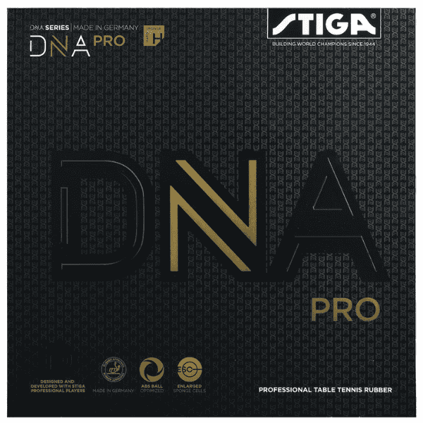 Stiga DNA Pro table tennis rubber packaging with branding and product details.