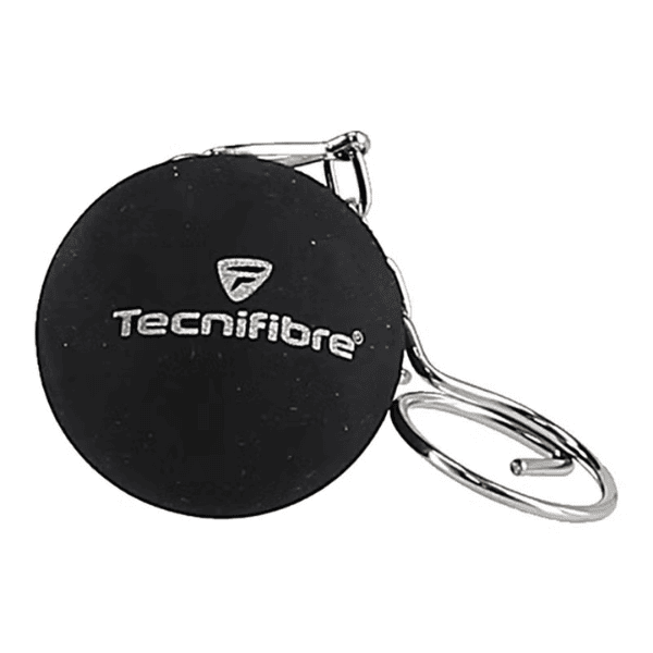 Tecnifibre squash ball keychain with felt-covered mini squash ball and metal key ring