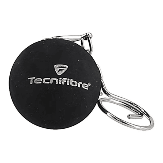Tecnifibre squash ball keychain with felt-covered mini squash ball and metal key ring