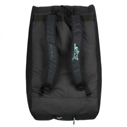 Black backpack with a logo on the back on a white background