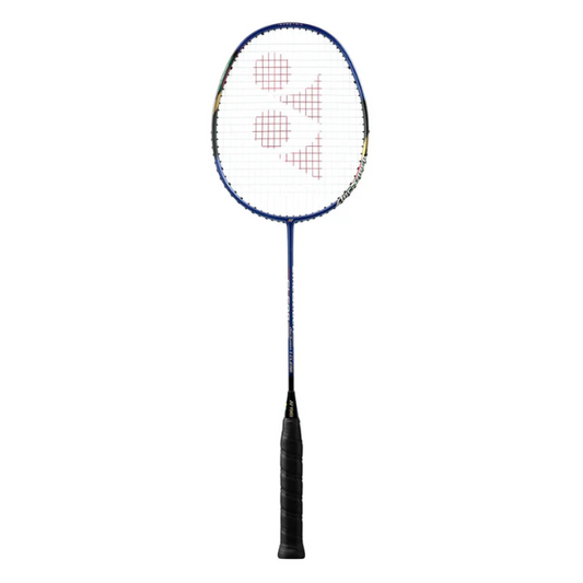 Badminton racket with a brand logo on a white background