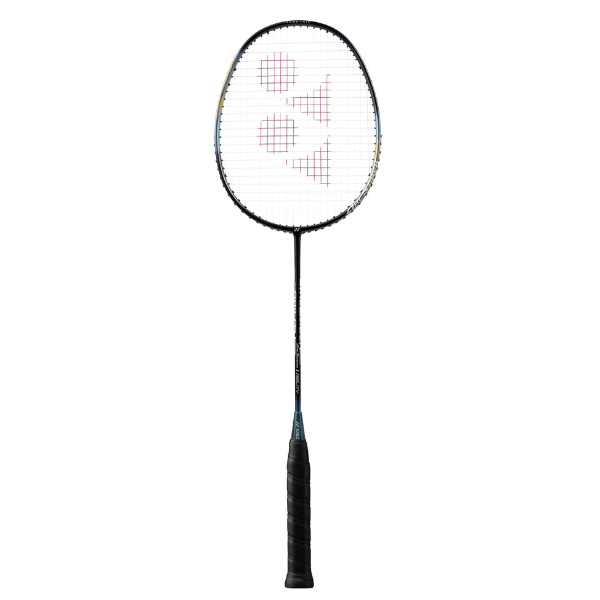 Badminton racket with brand logo on a white background