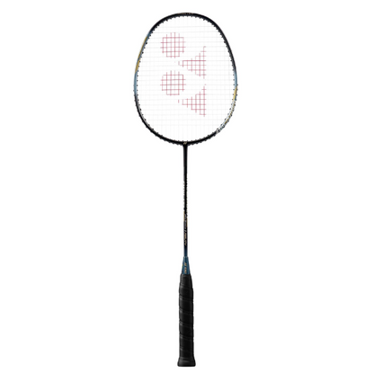 Badminton racket with brand logo on a white background