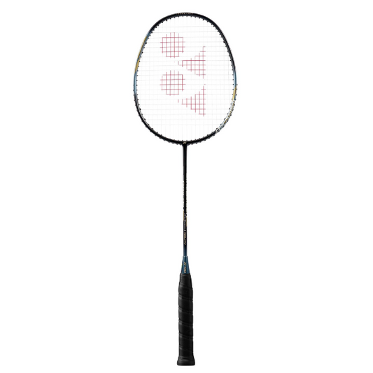 Badminton racket with brand logo on a white background