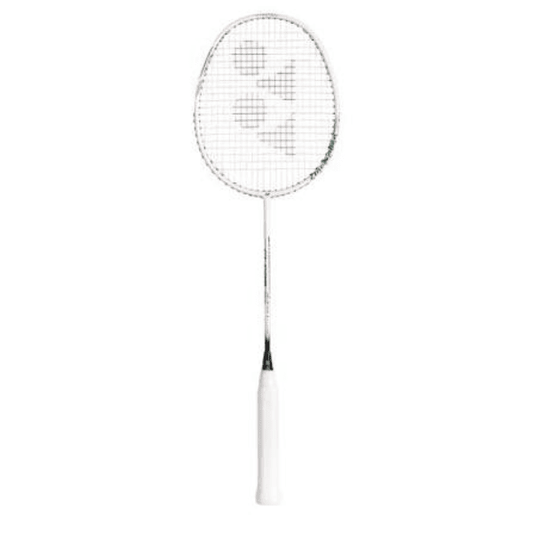 Yonex Arcsaber 1 Clear badminton racket in black and white with green and gold accents.