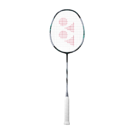Badminton racket with a white handle on a white background