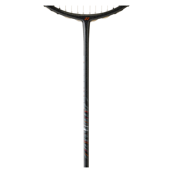 Black squash racket on a white background