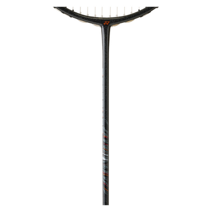 Black squash racket on a white background