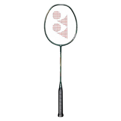 Badminton racket with a brand logo on a white background