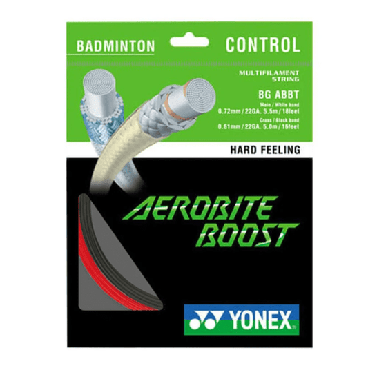 Yonex Aerobite Boost badminton string package with green and black design
