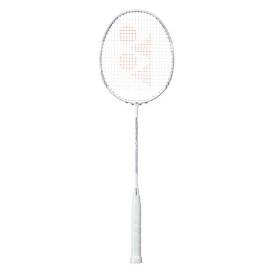 White badminton racket on a white background